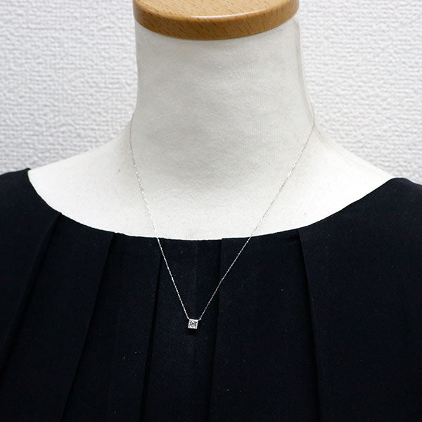 新品 Pt950/ K18WG プリンセスカット ダイヤモンド ペンダントネックレス 0.413ct D SI2【エスコレ】 鍛造ミルグレイン