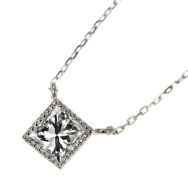 新品 Pt950/ K18WG プリンセスカット ダイヤモンド ペンダントネックレス 0.413ct D SI2【エスコレ】 鍛造ミルグレイン