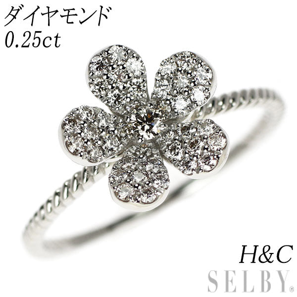 Pt950 H&C Diamond Ring 0.25ct Flower Pave