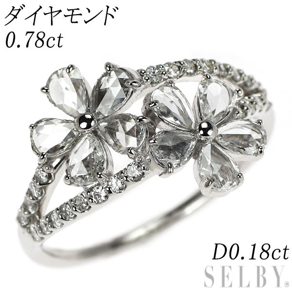 Pt900 ペアシェイプローズカット ダイヤモンド リング 0.78ct D0.18ct フラワー