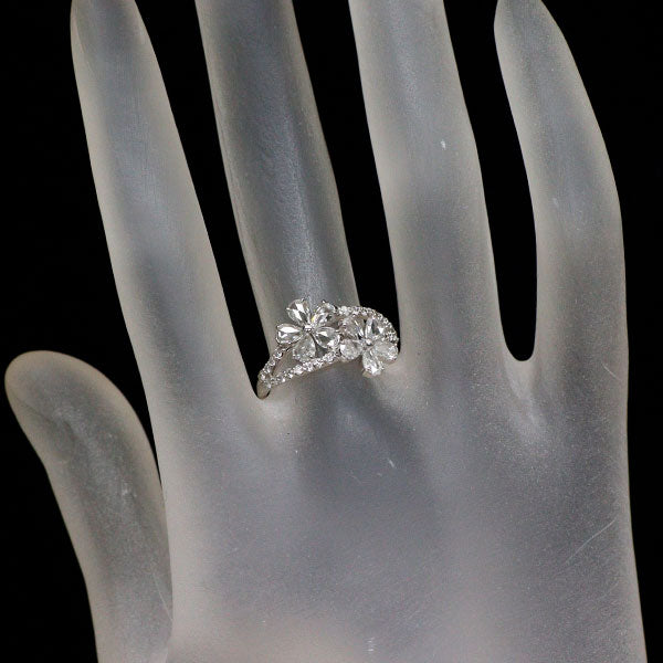 Pt900 ペアシェイプローズカット ダイヤモンド リング 0.78ct D0.18ct フラワー