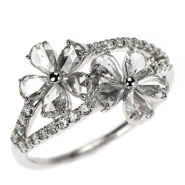 Pt900 ペアシェイプローズカット ダイヤモンド リング 0.78ct D0.18ct フラワー