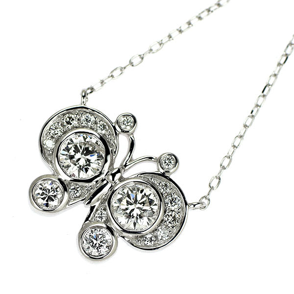 K18WG ダイヤモンド ペンダントネックレス 0.55ct 蝶