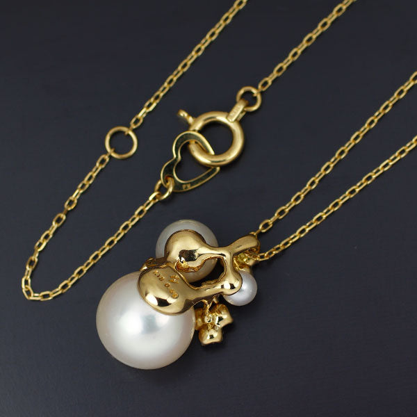 Ponte Vecchio K18YG Akoya pearl diamond pendant necklace 0.08ct plant flower diameter approx. 2.8-8.3mm