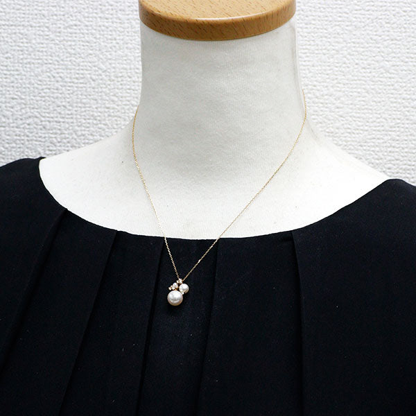Ponte Vecchio K18YG Akoya pearl diamond pendant necklace 0.08ct plant flower diameter approx. 2.8-8.3mm