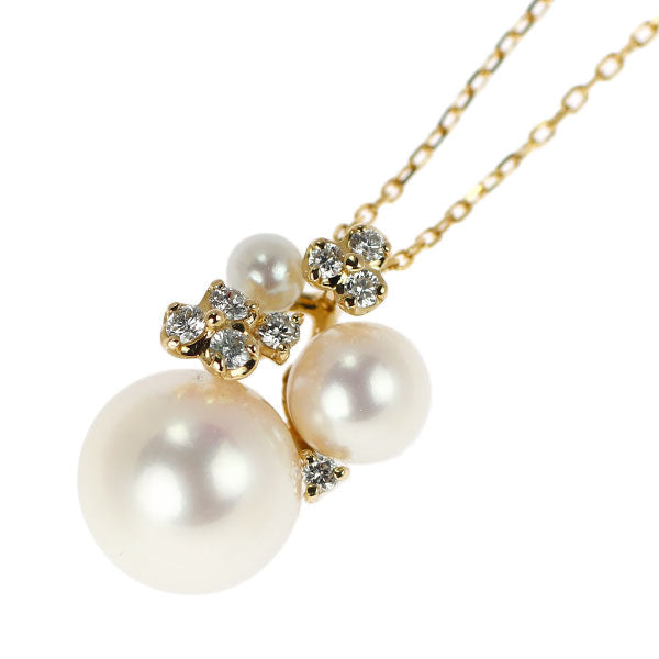 Ponte Vecchio K18YG Akoya pearl diamond pendant necklace 0.08ct plant flower diameter approx. 2.8-8.3mm