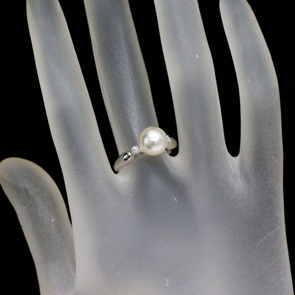 田崎真珠 Pt900 アコヤ真珠 ダイヤモンド リング 0.09ct 径約 8.0mm