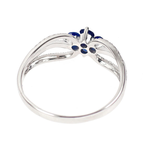 K10WG Sapphire single-cut diamond ring 0.62ct D0.16ct Flower