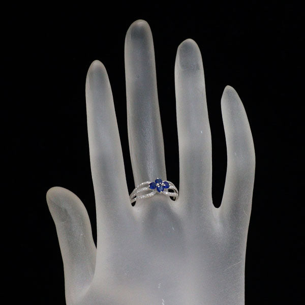 K10WG Sapphire single-cut diamond ring 0.62ct D0.16ct Flower