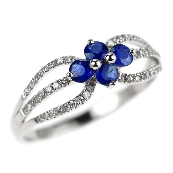 K10WG Sapphire single-cut diamond ring 0.62ct D0.16ct Flower