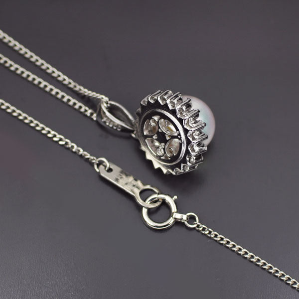 Pt900/ Pt850 Akoya Pearl/Pearl Diamond Pendant Necklace Diameter approx. 8.0mm D0.15ct