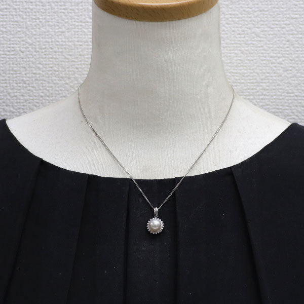 Pt900/ Pt850 Akoya Pearl/Pearl Diamond Pendant Necklace Diameter approx. 8.0mm D0.15ct