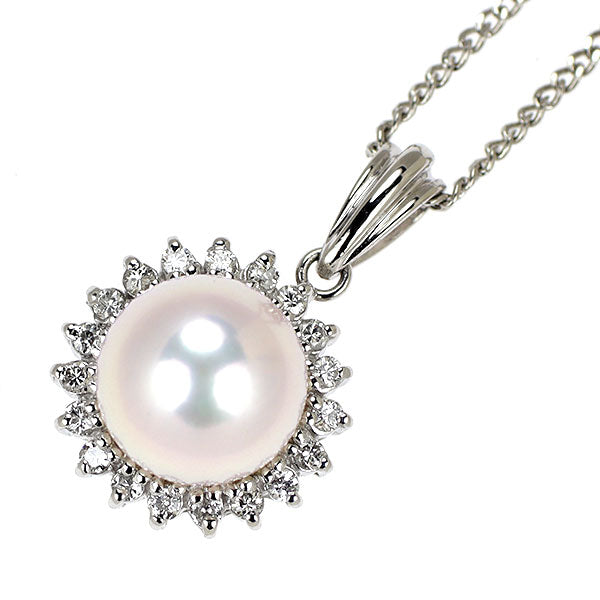 Pt900/ Pt850 Akoya Pearl/Pearl Diamond Pendant Necklace Diameter approx. 8.0mm D0.15ct