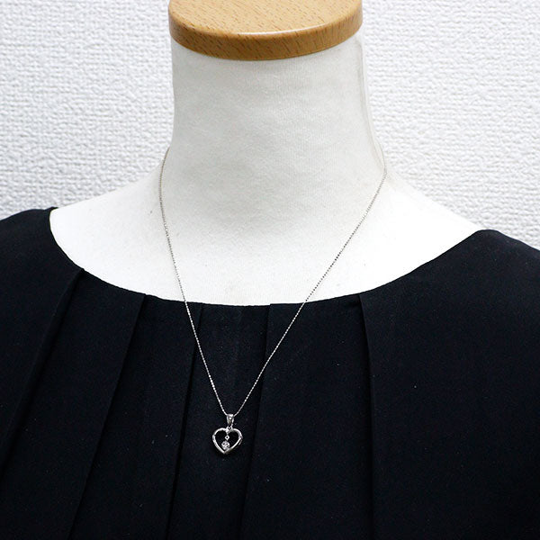 K18WG ストリングホール ダイヤモンド ペンダントネックレス 0.20ct ハート