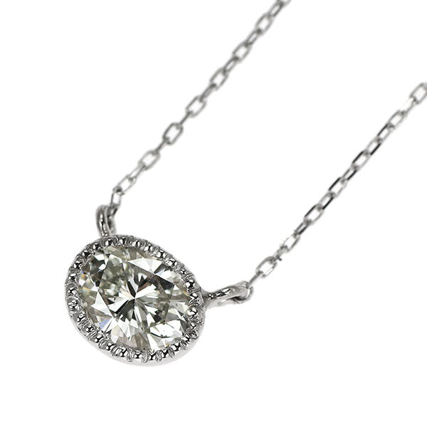 New Pt950/ K18WG Oval Cut Diamond Pendant Necklace 0.372ct H SI1 Forged Milgrain [Escolé]