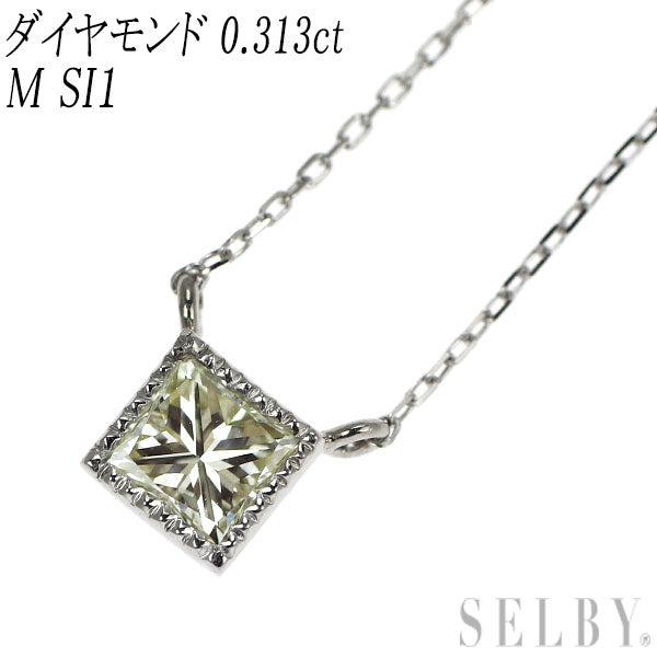 New Pt950/ K18WG Princess Cut Diamond Pendant Necklace 0.313ct M SI1 Forged Milgrain [Escolé]