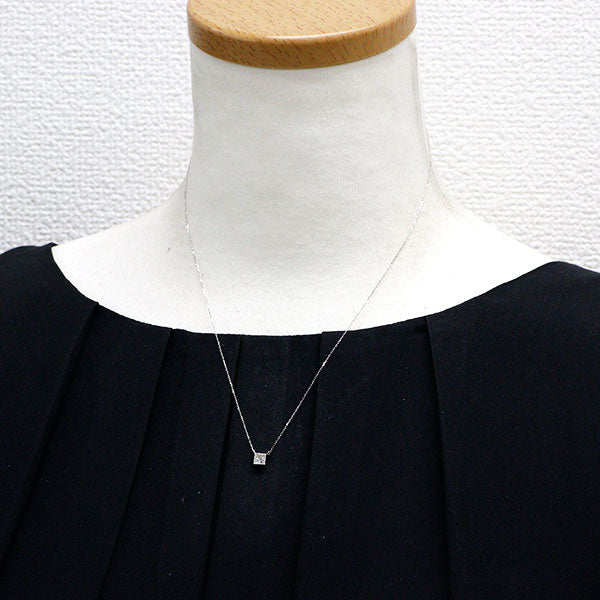 New Pt950/ K18WG Princess Cut Diamond Pendant Necklace 0.313ct M SI1 Forged Milgrain [Escolé]