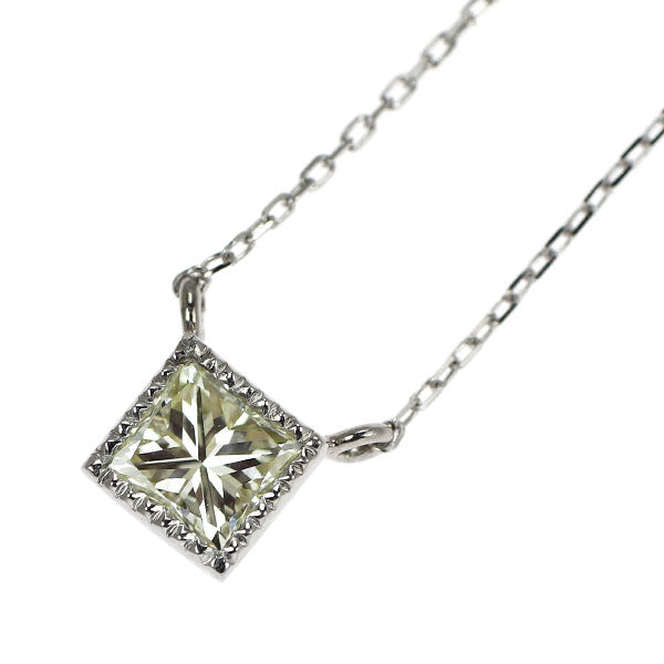 New Pt950/ K18WG Princess Cut Diamond Pendant Necklace 0.313ct M SI1 Forged Milgrain [Escolé]