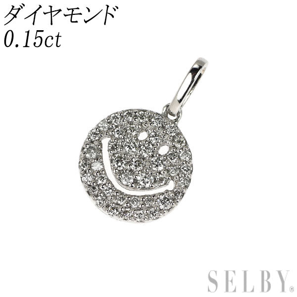 Pt950 Diamond Pendant Top 0.15ct Pave Smile Reversible