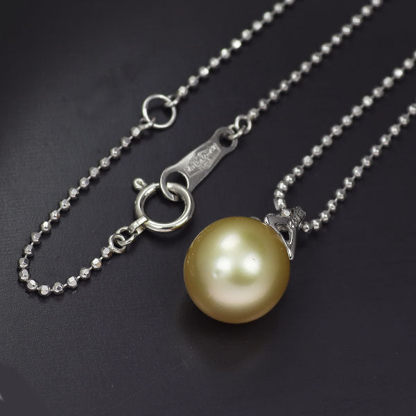 Pt900/ Pt850 ゴールデンパール ダイヤモンド ペンダントネックレス 径約9.7mm D0.12ct
