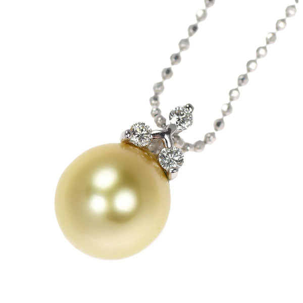Pt900/ Pt850 ゴールデンパール ダイヤモンド ペンダントネックレス 径約9.7mm D0.12ct