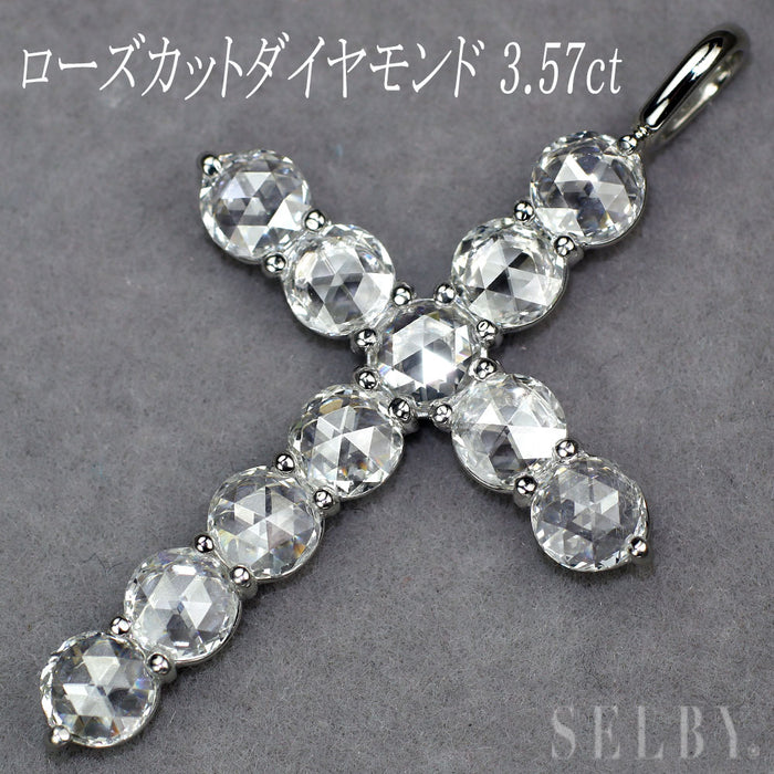 Pt900 ローズカットダイヤモンド ペンダントトップ D3.57ct クロス