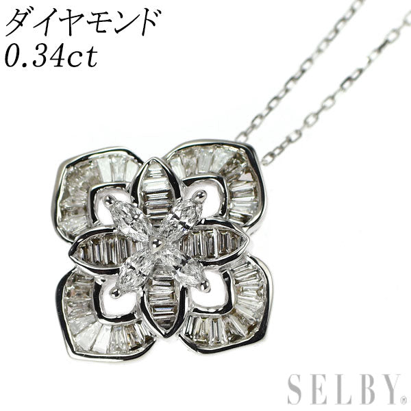 K18WG ダイヤモンド ペンダントネックレス 0.34ct フラワー