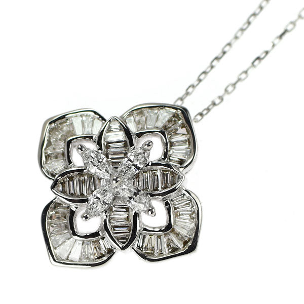 K18WG ダイヤモンド ペンダントネックレス 0.34ct フラワー