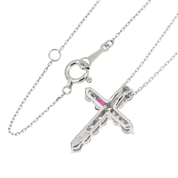 K18WG ハートシェイプ ルビー ダイヤモンド ペンダントネックレス 0.06ct D0.50ct クロス