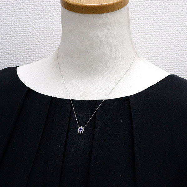 K18WG タンザナイト ダイヤモンド ペンダントネックレス 0.28ct D0.08ct