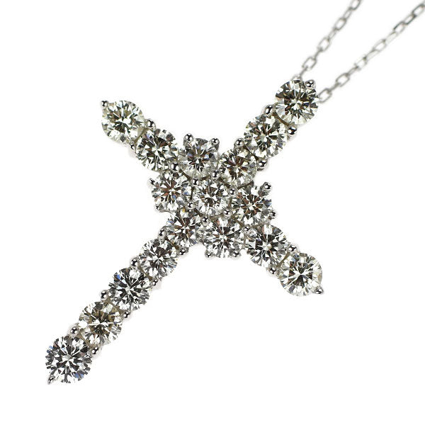 K18WG ダイヤモンド ペンダントネックレス 0.77ct クロス