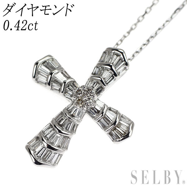 K18WG ダイヤモンド ペンダントネックレス 0.42ct クロス