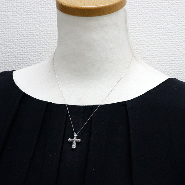 K18WG ダイヤモンド ペンダントネックレス 0.42ct クロス