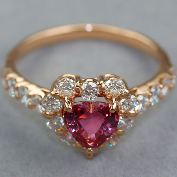 New K18PG Heart Shape Unheated Padparadscha Sapphire Diamond Ring 1.12ct D0.83ct Rare Stone Rare Stone [Escolle]