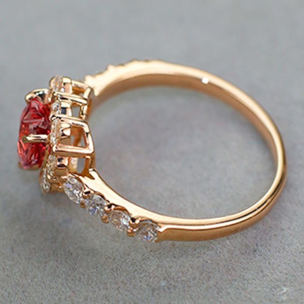 New K18PG Heart Shape Unheated Padparadscha Sapphire Diamond Ring 1.12ct D0.83ct Rare Stone Rare Stone [Escolle]