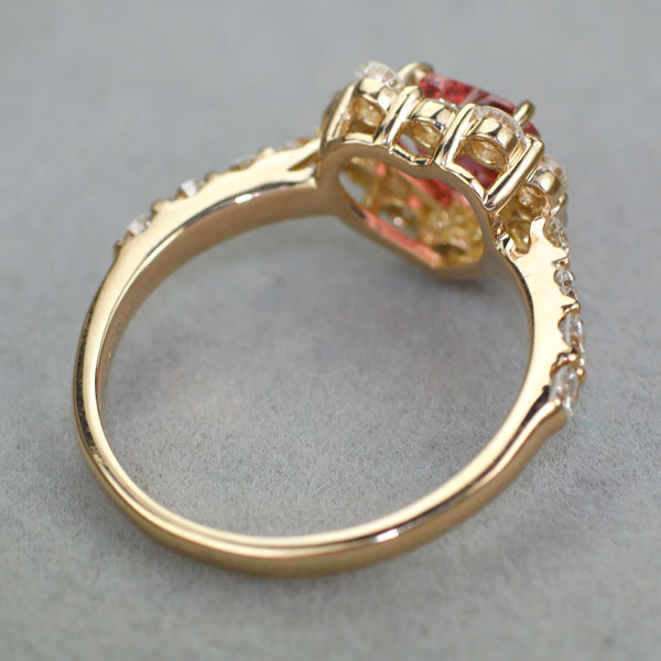 New K18PG Heart Shape Unheated Padparadscha Sapphire Diamond Ring 1.12ct D0.83ct Rare Stone Rare Stone [Escolle]
