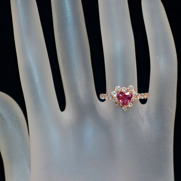 New K18PG Heart Shape Unheated Padparadscha Sapphire Diamond Ring 1.12ct D0.83ct Rare Stone Rare Stone [Escolle]