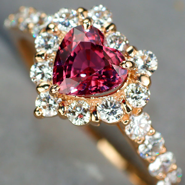 New K18PG Heart Shape Unheated Padparadscha Sapphire Diamond Ring 1.12ct D0.83ct Rare Stone Rare Stone [Escolle]