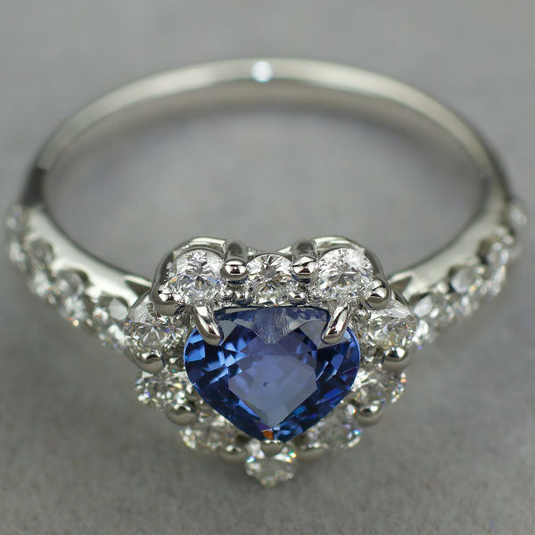 New Pt950 Heart Shape Cobalt Spinel Diamond Ring 1.013ct 0.87 Rare Stone Rare Stone [Escolle]