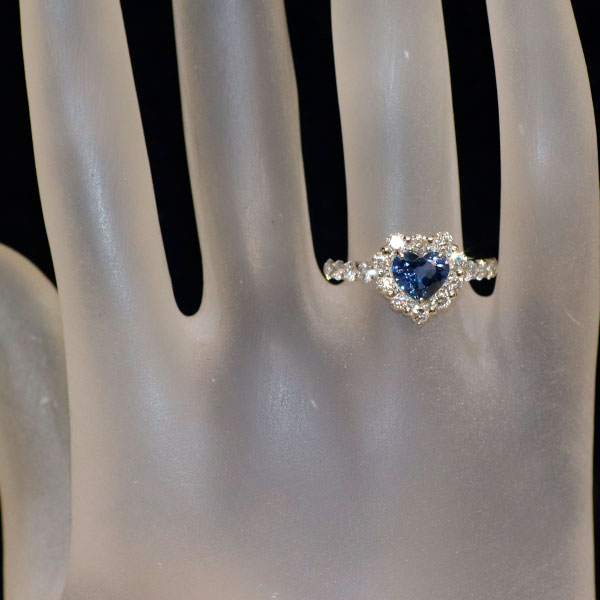 New Pt950 Heart Shape Cobalt Spinel Diamond Ring 1.013ct 0.87 Rare Stone Rare Stone [Escolle]