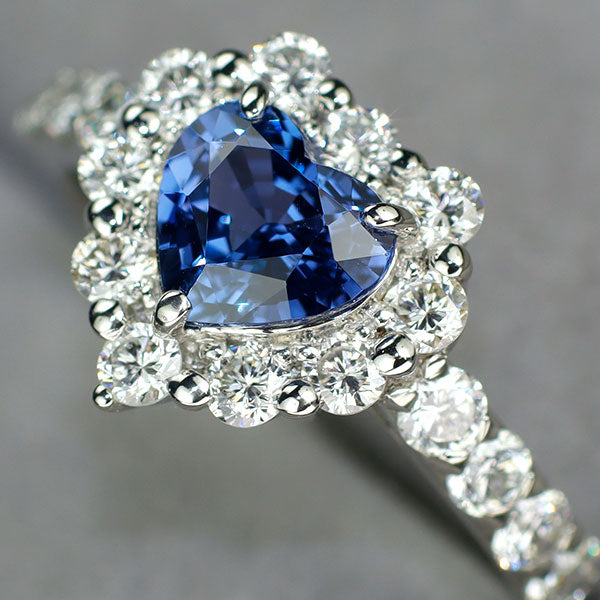 New Pt950 Heart Shape Cobalt Spinel Diamond Ring 1.013ct 0.87 Rare Stone Rare Stone [Escolle]