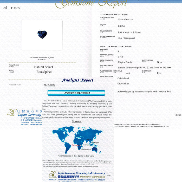 New Pt950 Heart Shape Cobalt Spinel Diamond Ring 1.013ct 0.87 Rare Stone Rare Stone [Escolle]