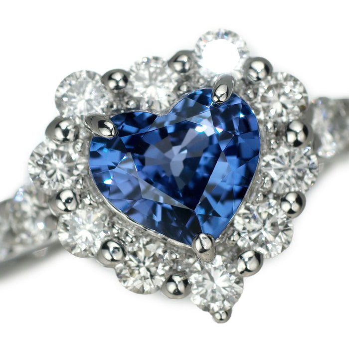 New Pt950 Heart Shape Cobalt Spinel Diamond Ring 1.013ct 0.87 Rare Stone Rare Stone [Escolle]