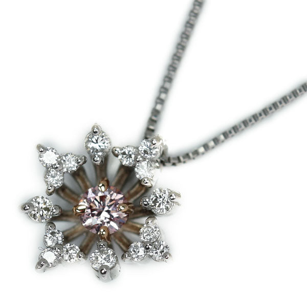 Pt/K18PG Natural pink diamond pendant necklace 0.093ct D0.13ct 