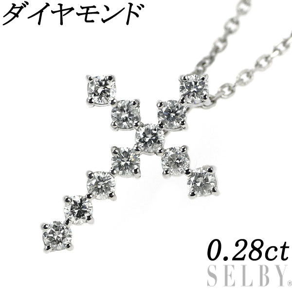 New Pt Diamond Pendant Necklace D0.28ct Cross 