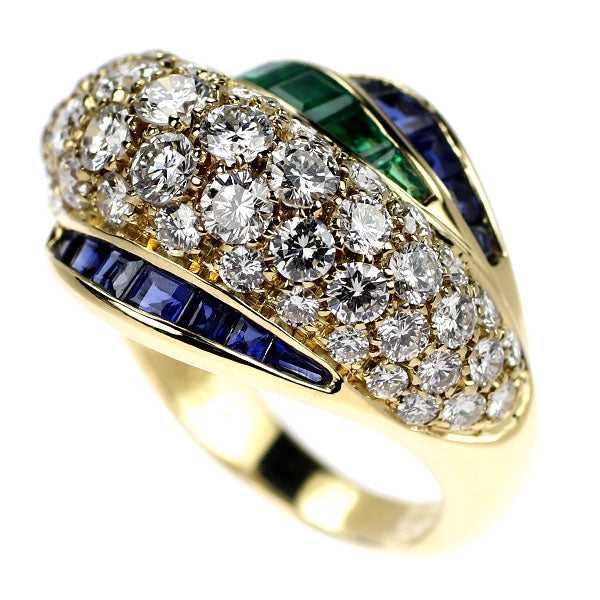 Piciotti K18YG Diamond Sapphire Emerald Ring 2.09ct S0.57ct E0.44ct #8.5《Selby Ginza Store》 [S Polished like new] [Used] 