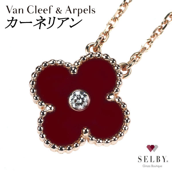 Van Cleef &amp; Arpels K18PG Carnelian Pendant Necklace Alhambra 2011 Holiday Collection 41.5cm《Selby Ginza Store》[S Polished like new] [Used] 