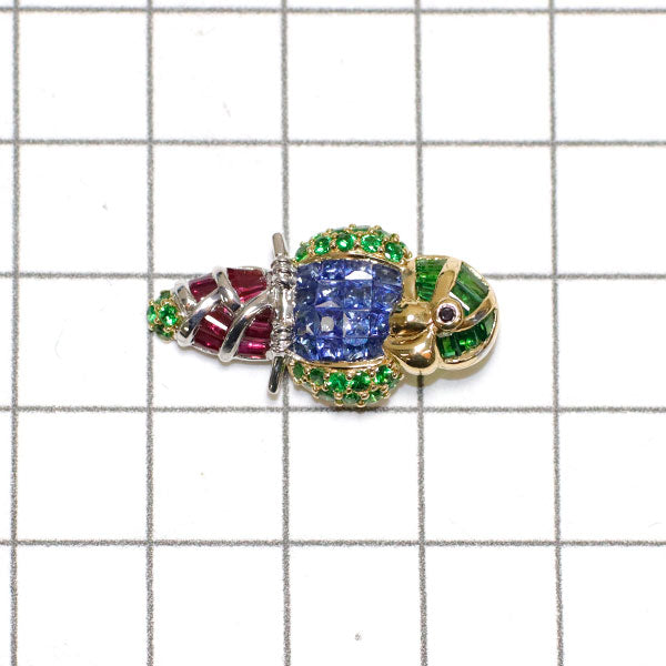 K18YG/WG Sapphire Garnet Ruby Black Diamond Pendant Top Bird 