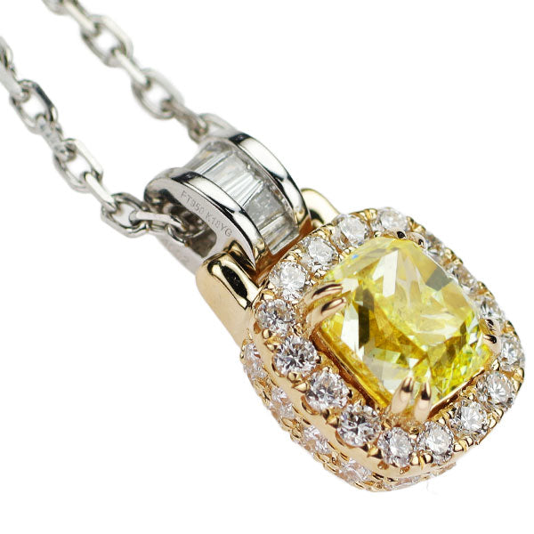 GIA鑑定書付 Pt950/K18YG 天然イエローダイヤモンド ペンダントネックレス 1.00ct FIY VS1 D0.55ct