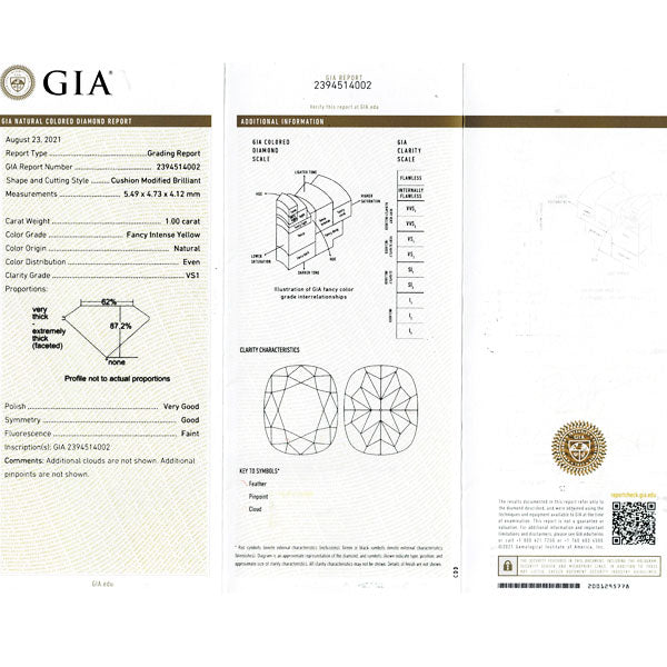 GIA鑑定書付 Pt950/K18YG 天然イエローダイヤモンド ペンダントネックレス 1.00ct FIY VS1 D0.55ct